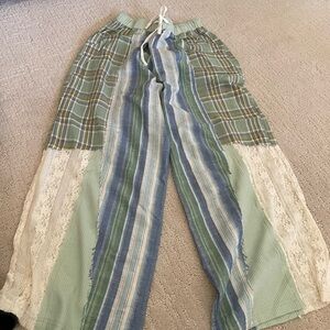 POL Multicolor Plaid and Striped Straight Leg Pants